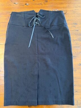 High-Waist Black Pencil Skirt with Lace-Up  back.